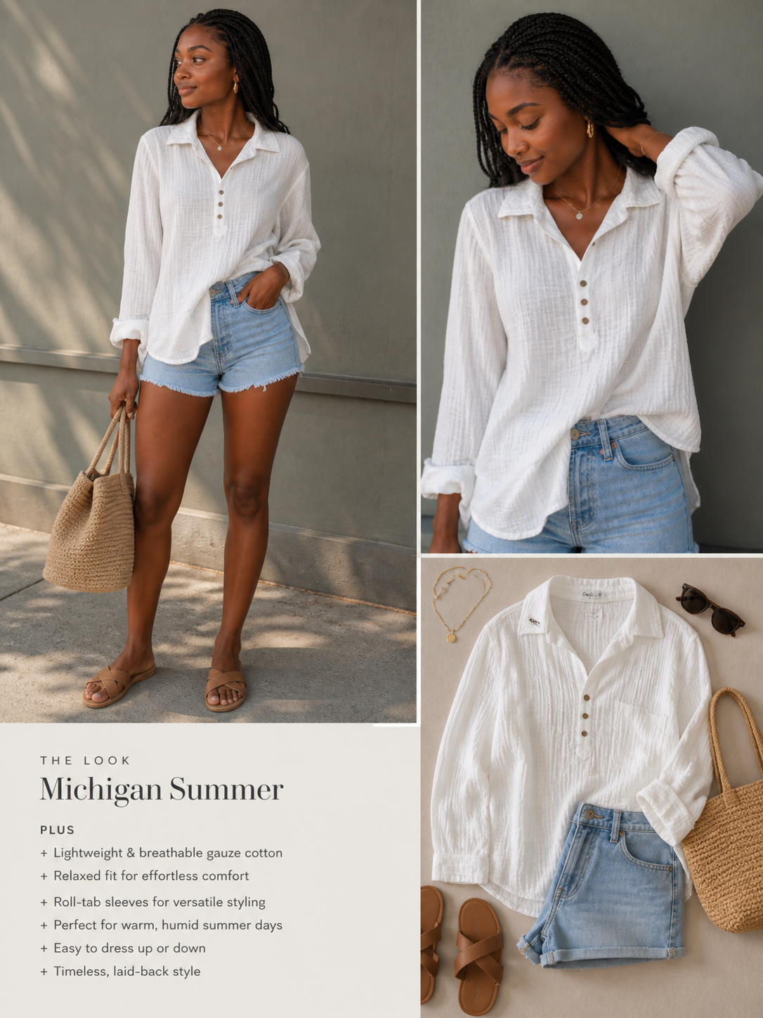 LAKESIDE EASE GUAZE BUTTON UP