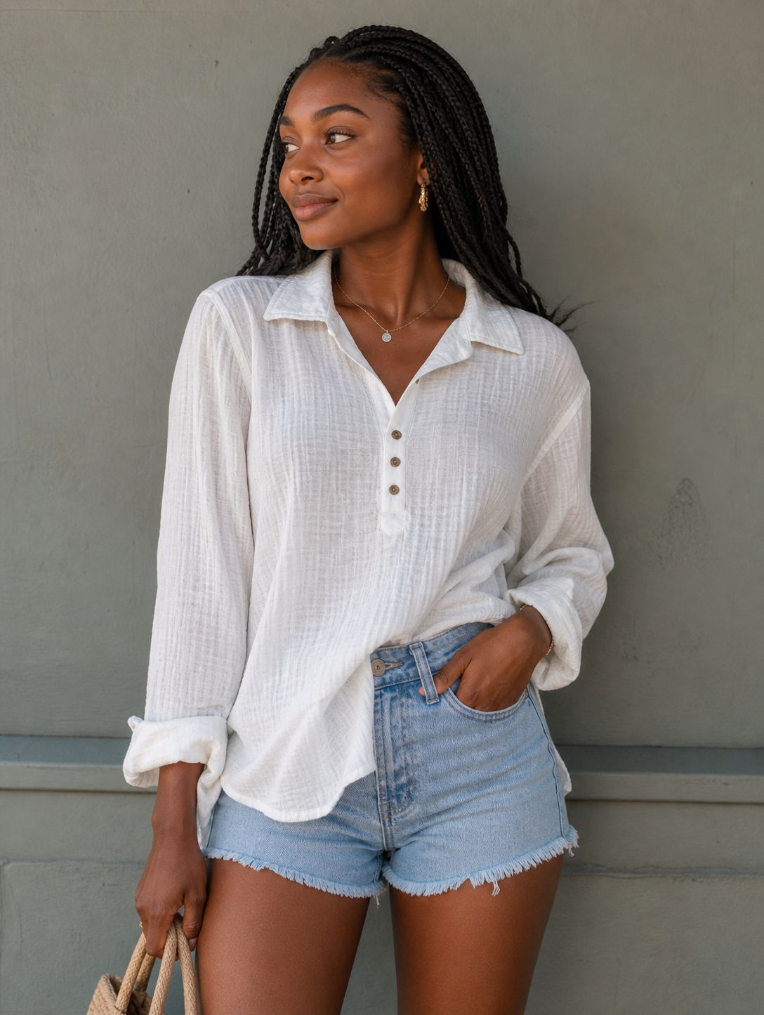 LAKESIDE EASE GUAZE BUTTON UP