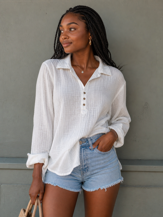 LAKESIDE EASE GUAZE BUTTON UP