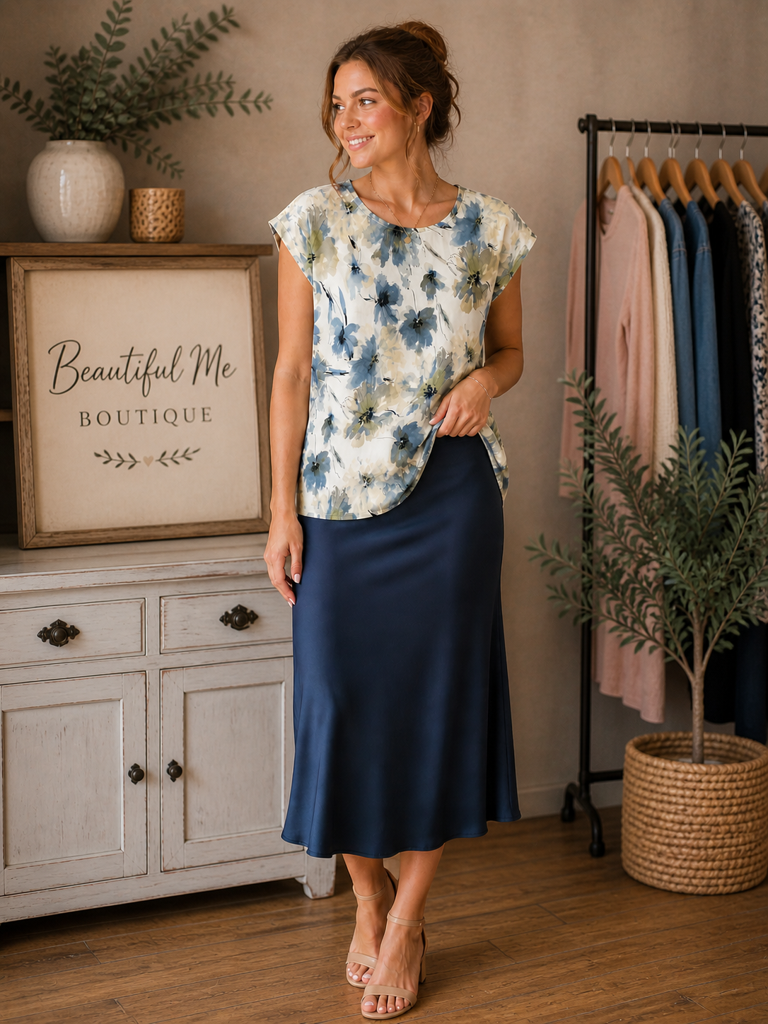 BLUE HAVEN BLOOM CAP SLEEVE BLOUSE