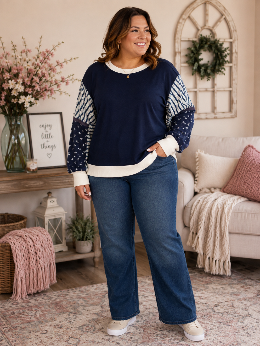2XL NAVY COLLAGE SWEATER