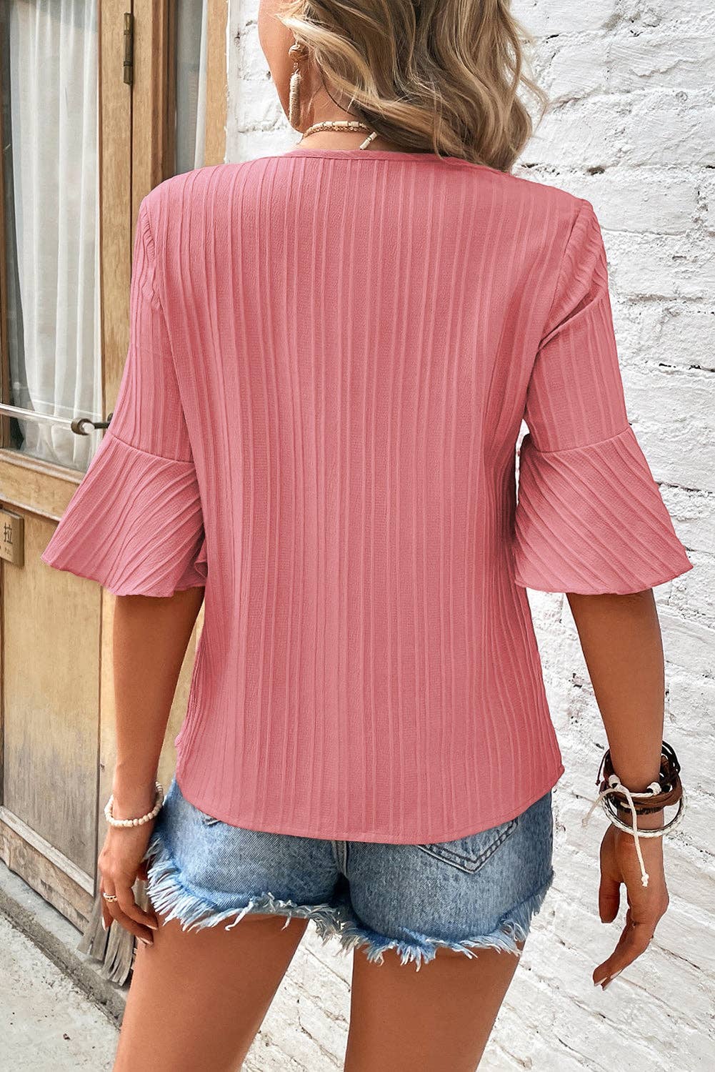 SALMON 3/4 RUFFLE SLEEVE