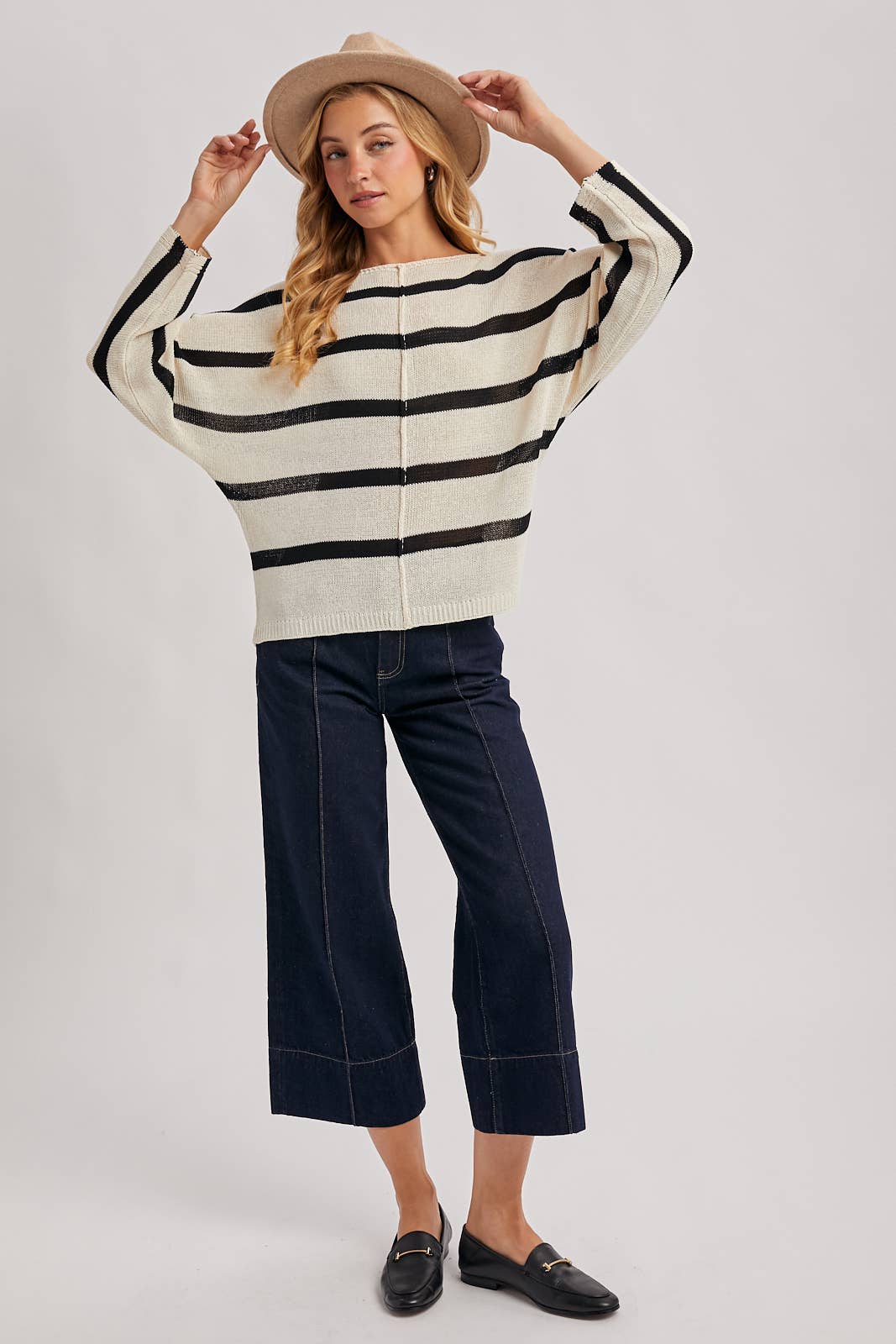 OVERSIZED IVORY/BLACK STRIPE KNIT PULLOVER