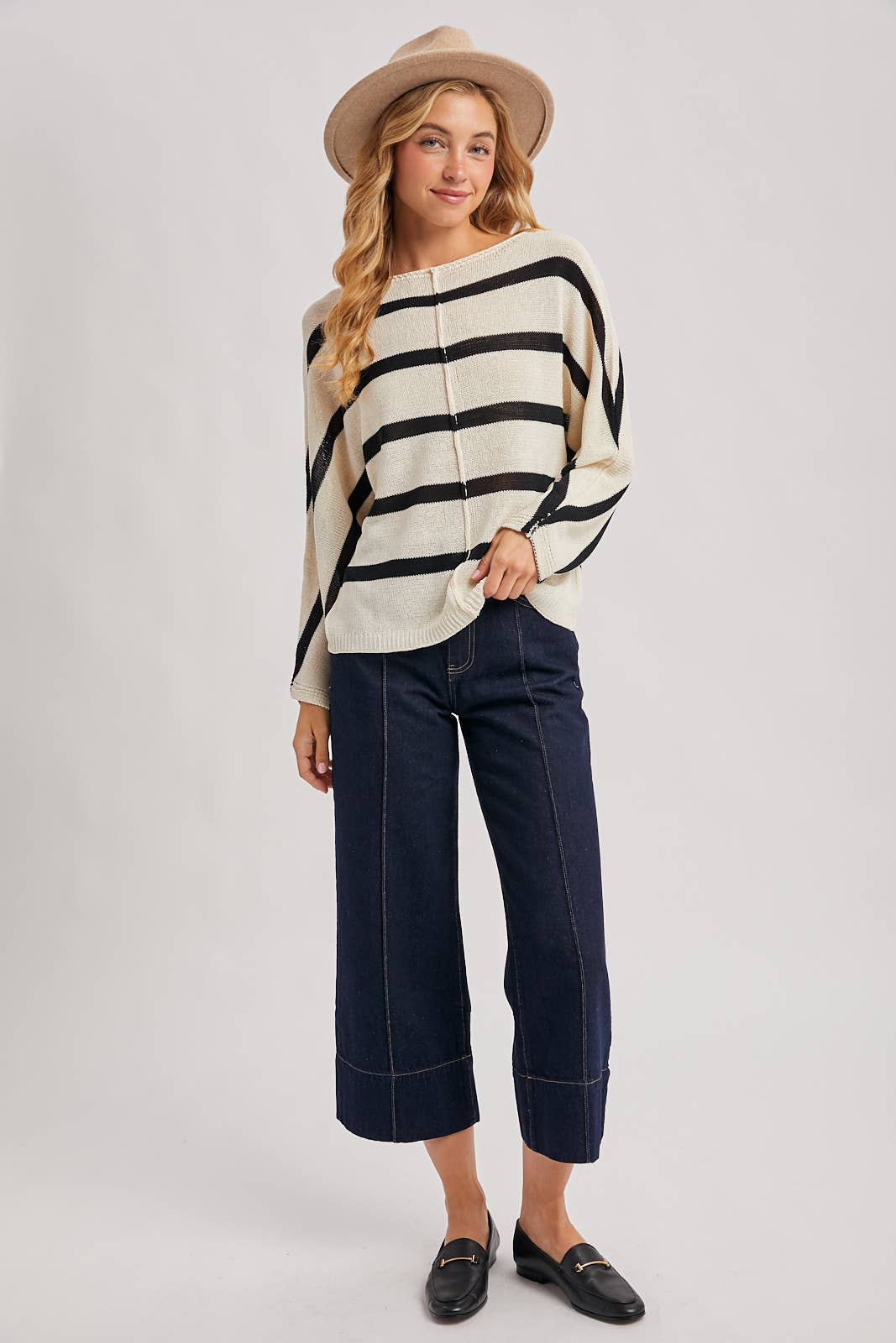 OVERSIZED IVORY/BLACK STRIPE KNIT PULLOVER