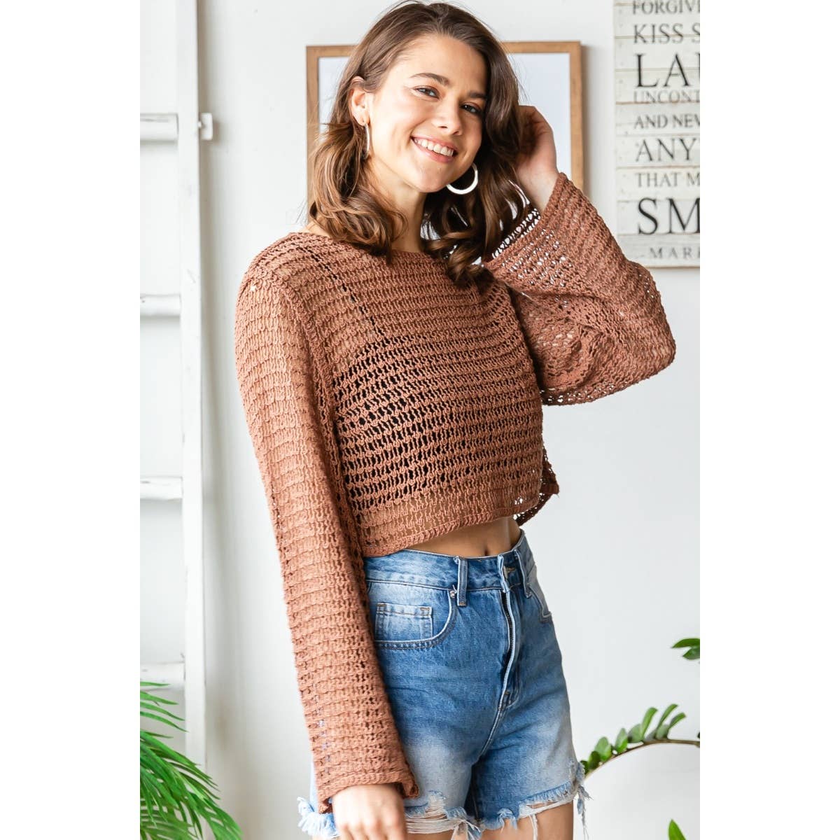 BROWN CROCHET TOP