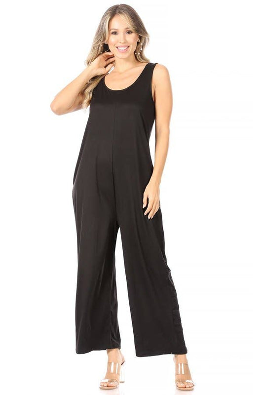 BLACK KNIT SLEEVELESS JUMPSUIT