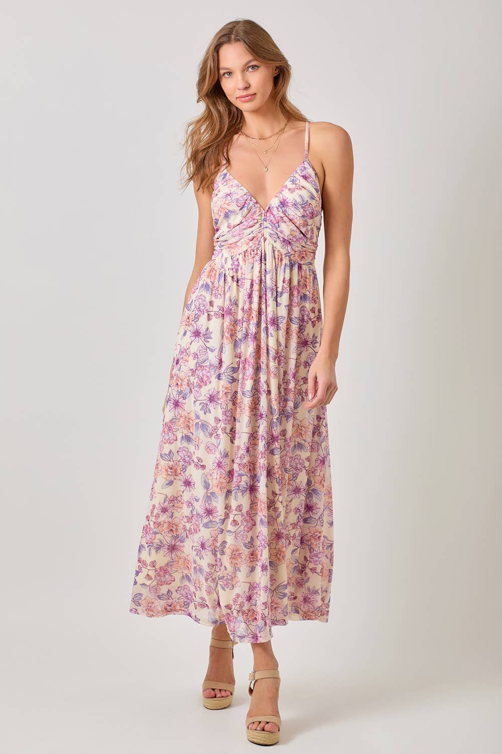 LARGE CREAM CRISS CROSS FLORAL MAXI DRESS