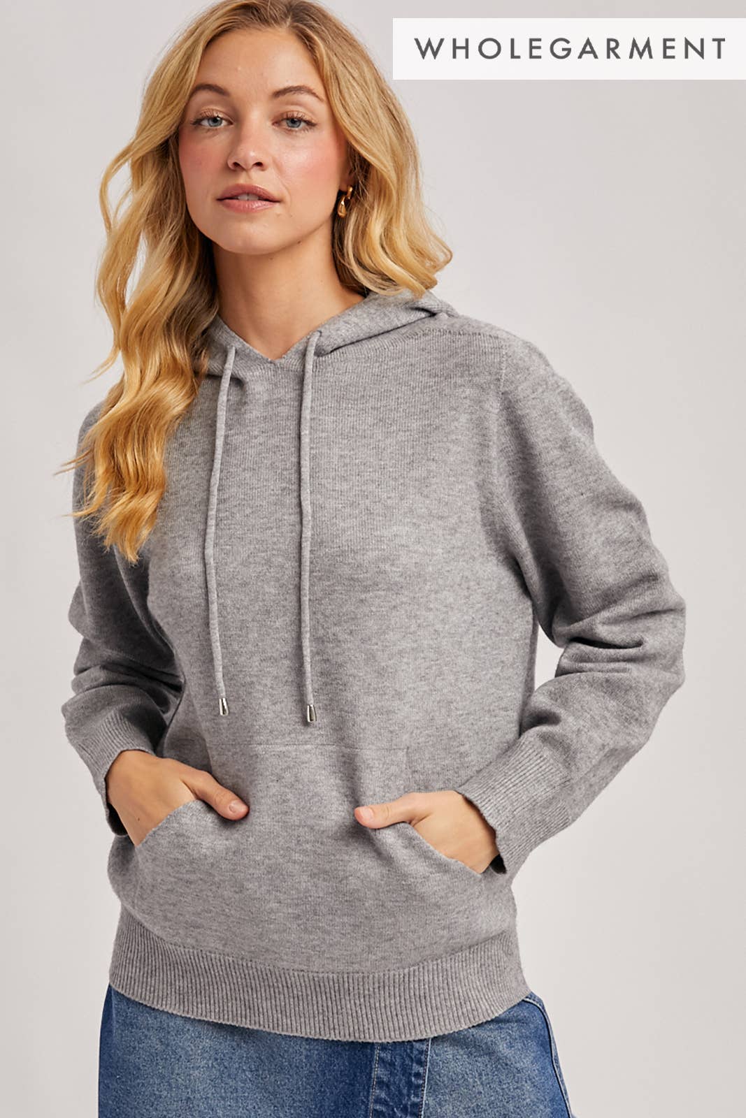 GREY KNIT WHOLEGARMENT HOODIE