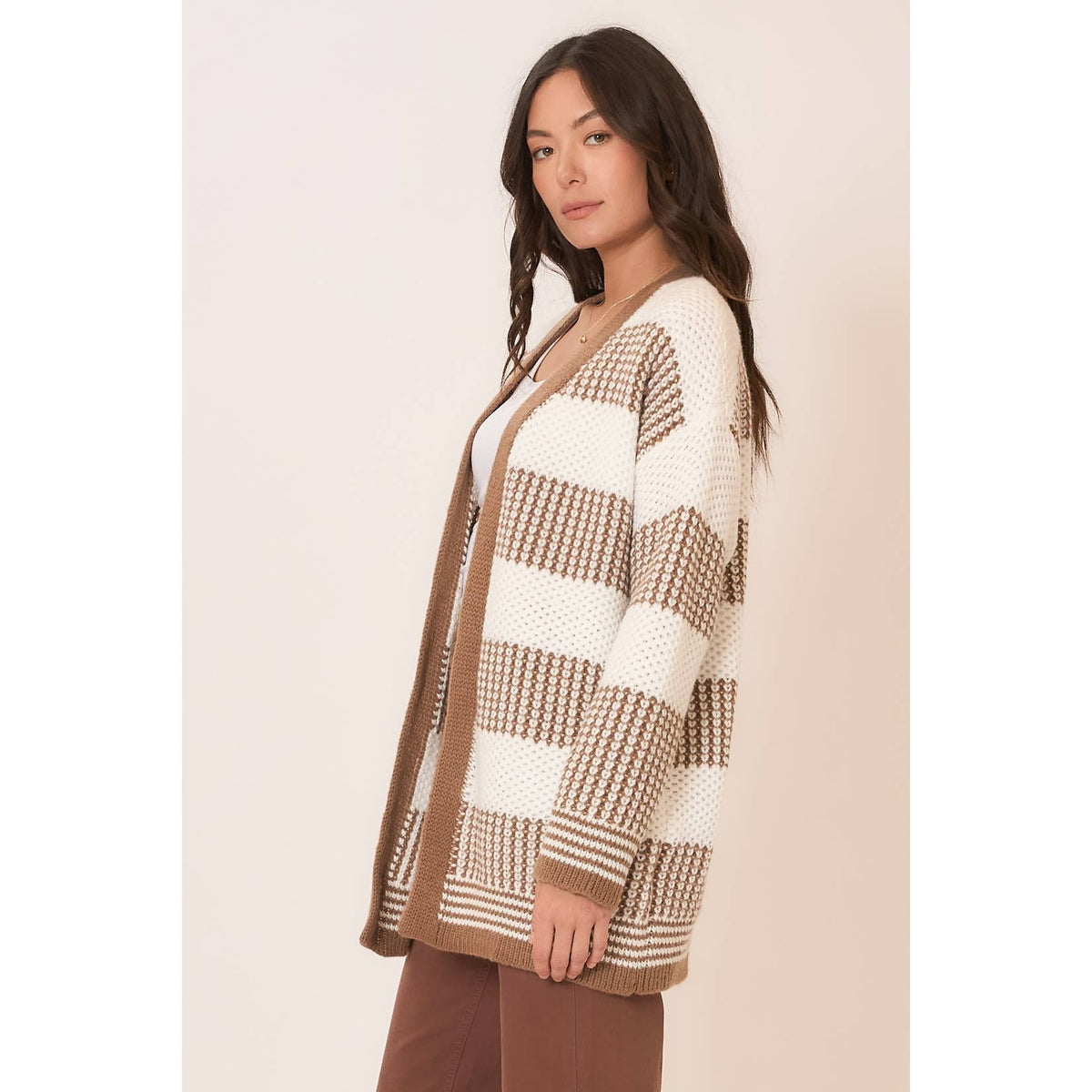MOCHA KNIT COLOR BLOCK CARDIGAN MISSY & PLUS