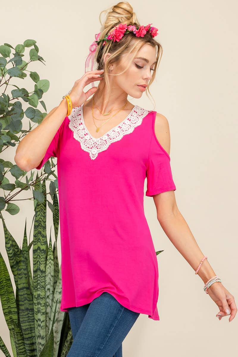 FUCHSIA COLD SHOULDER WITH LACE