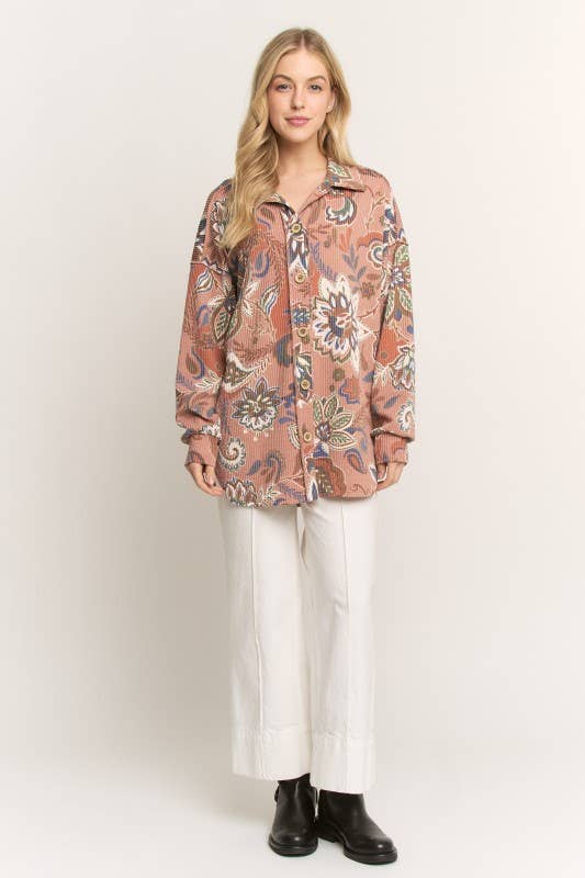 CINNAMON PAISLEY URBAN RIBBED BUTTON DOWN