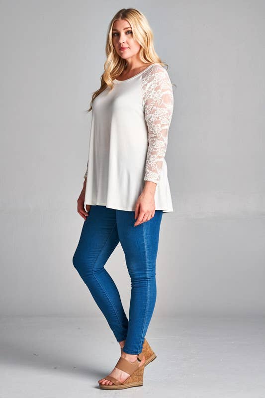 Plus Floral Color Lace Tunic Top