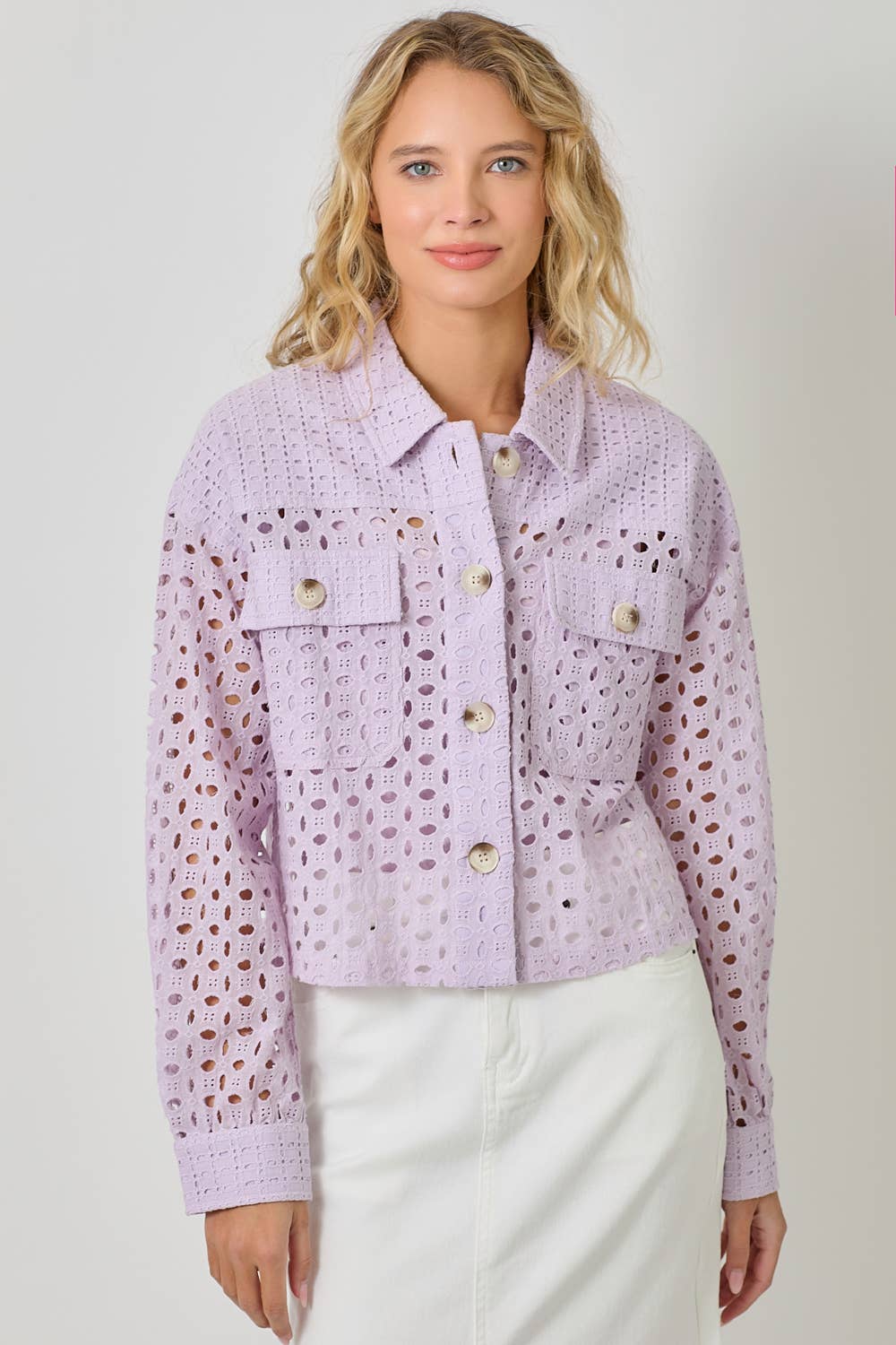 LAVENDER MIXED EYELET JACKET