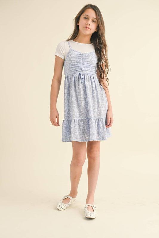 TWEEN KIDS GIRLS CINCHED FLOUNCE DRESS