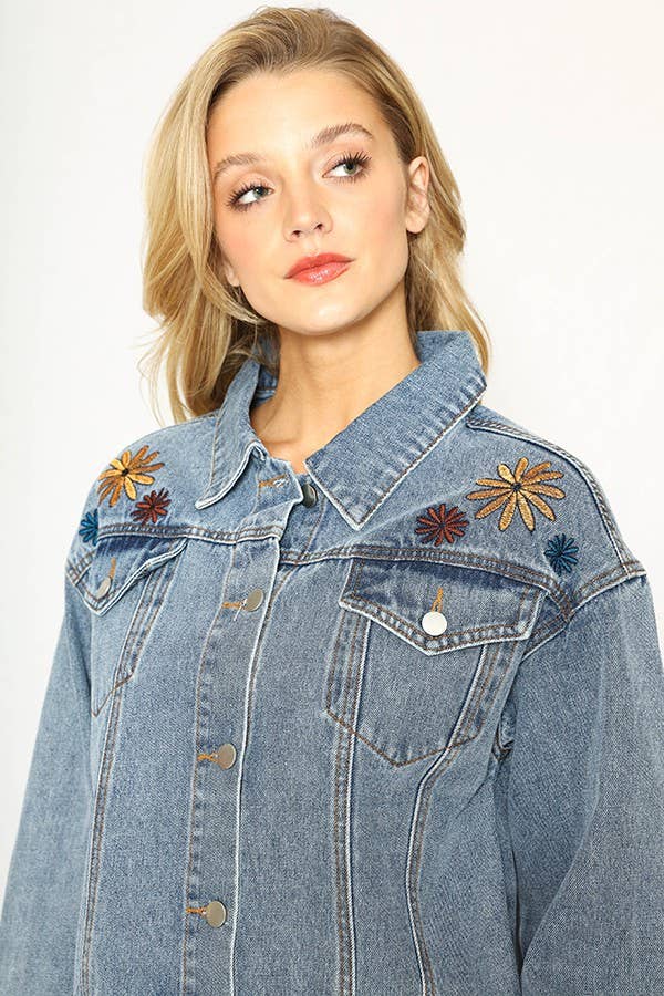 Flower Denim Jacket: Blue