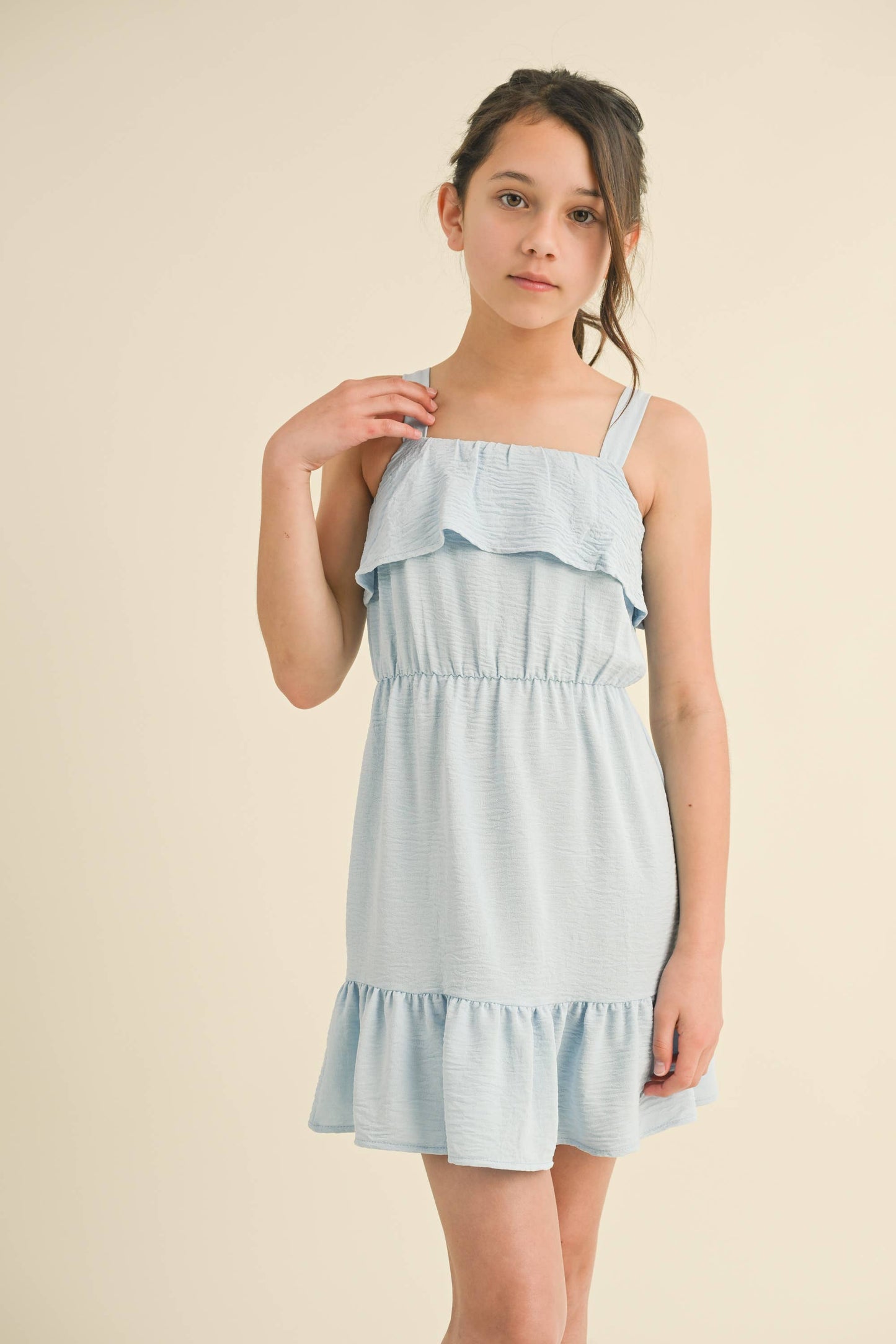 BABY BLUE STRAPPY RUFFLE DRESS