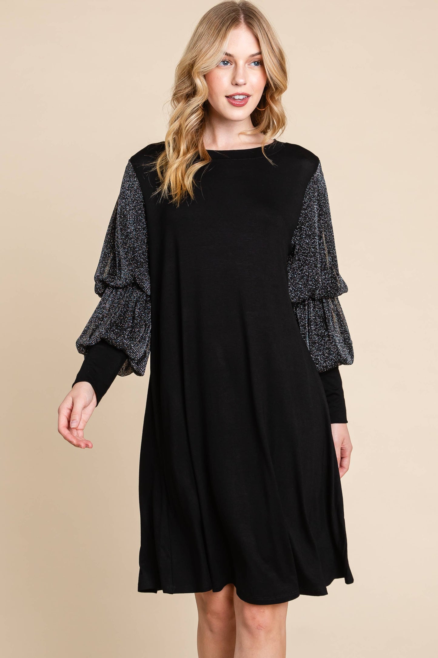 Plus Size Swing Dress With Metallic Long Sleeves