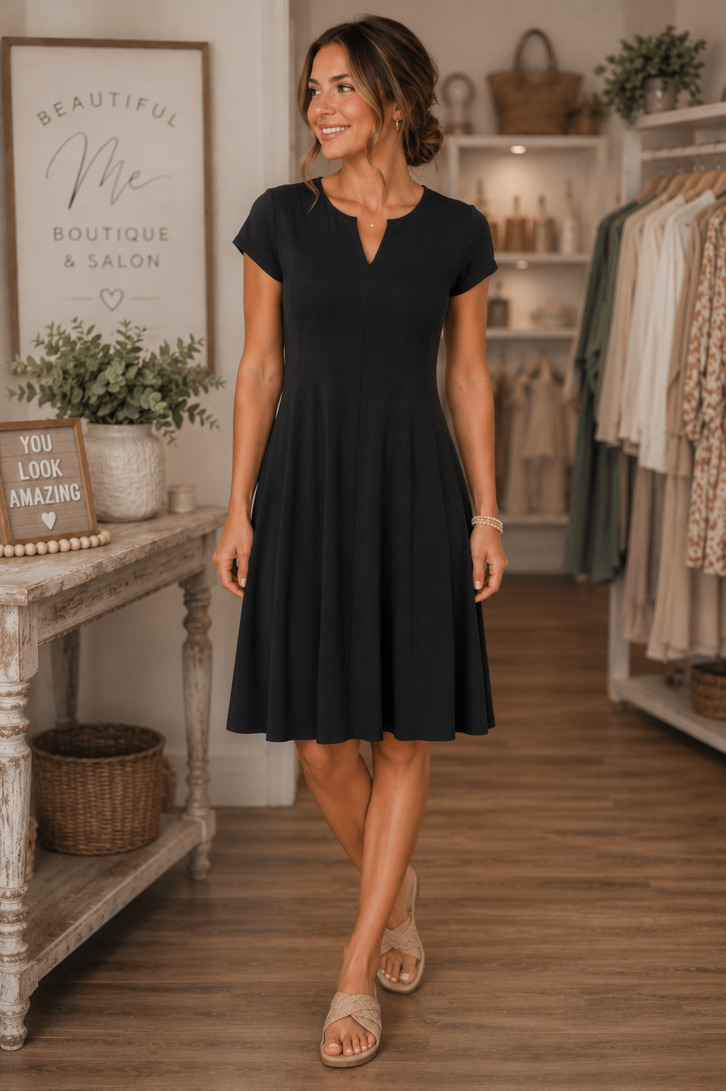 BLACK CLASSIC CHARM A LINE DRESS