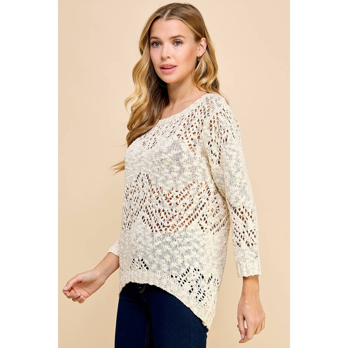 OATMEAL COTTON TEXTURED CREAM SWEATER