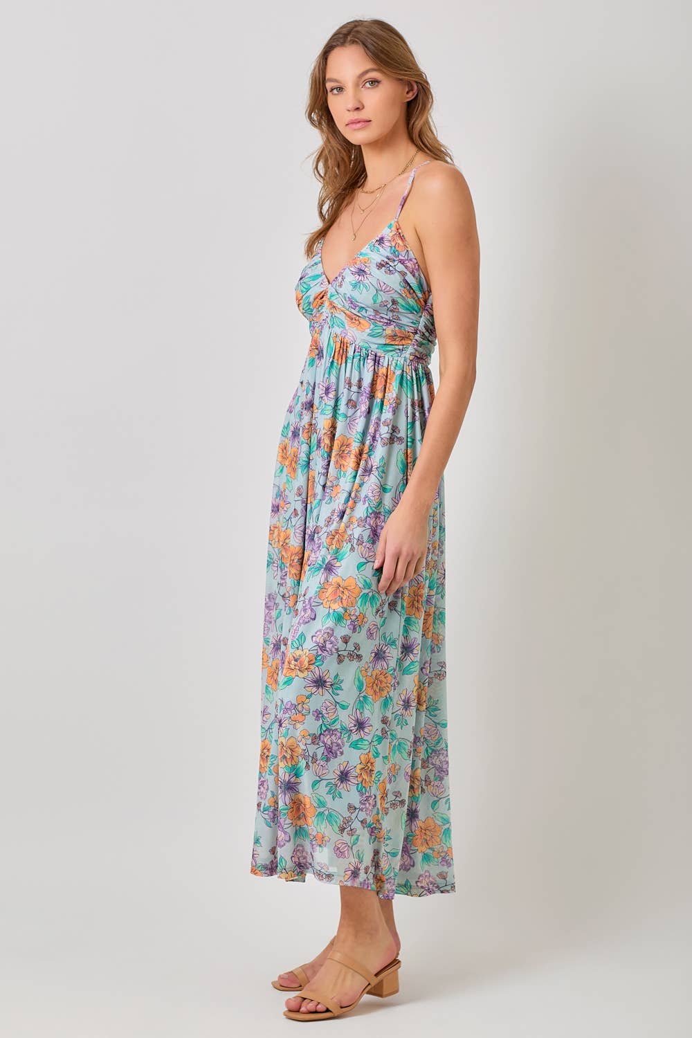 LARGE SEAFOAM CRISS CROSS FLORAL MAXI DRESS