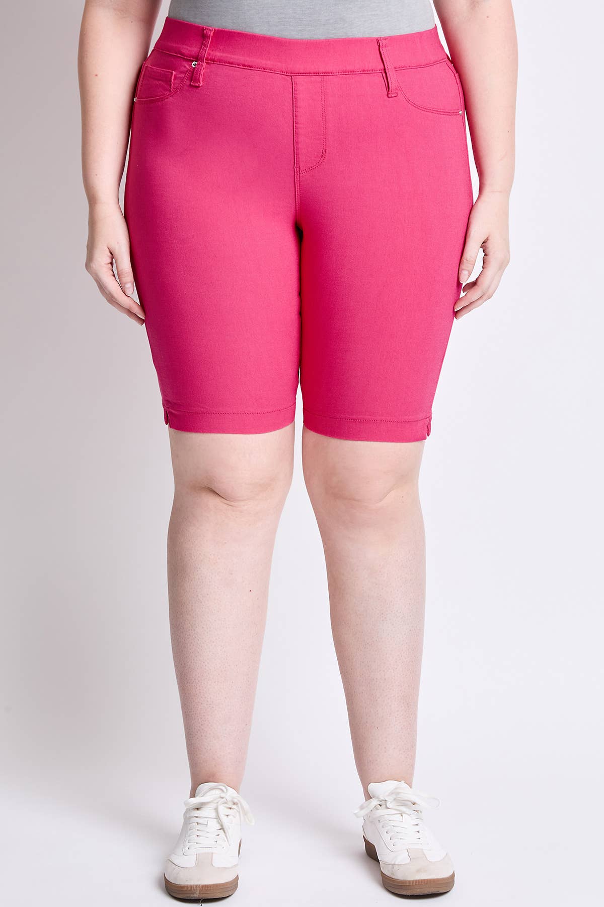 MISSY & PLUS MID RISE PULL ON BERMUDA SHORT-FRENCH PINK