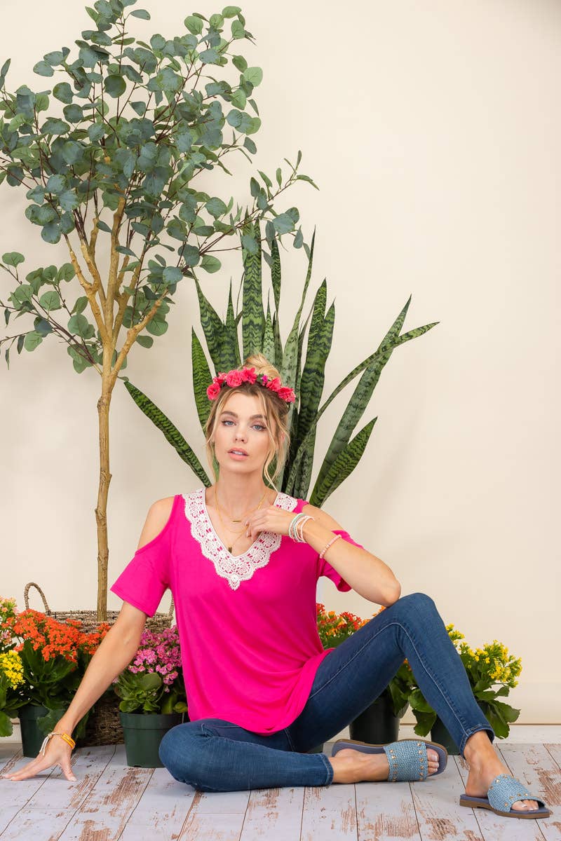 FUCHSIA COLD SHOULDER WITH LACE