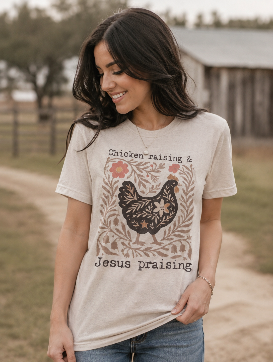 CHICKEN RAISING JESUS  GRAPHIC TEE