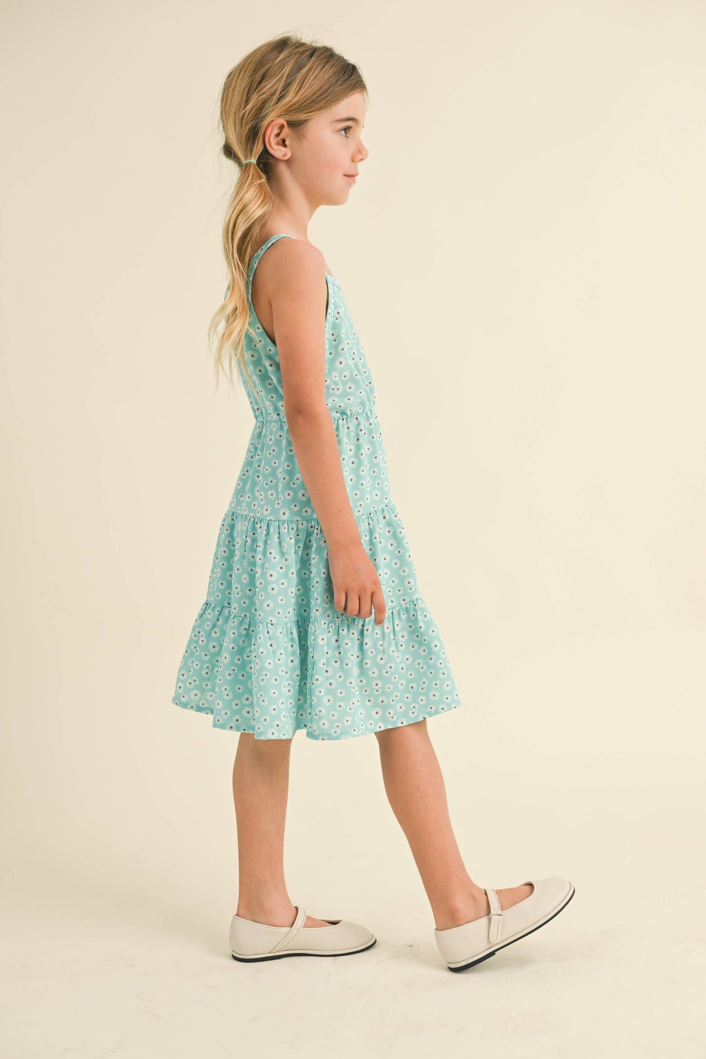 TWEEN KIDS GIRLS BLUE & FLOWY STRAPPY TIERED DRESS (4-6X)