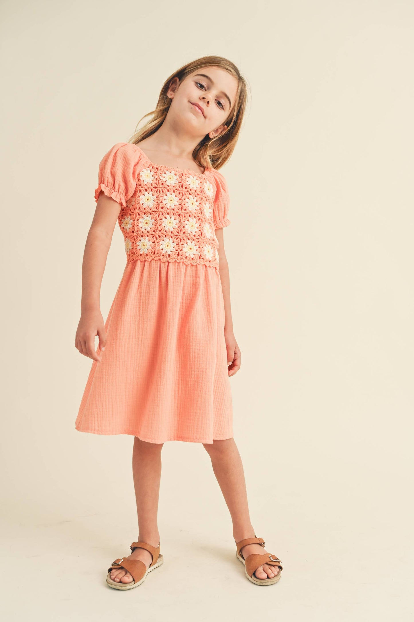 TWEEN GIRLS CORAL CROCHET DRESS