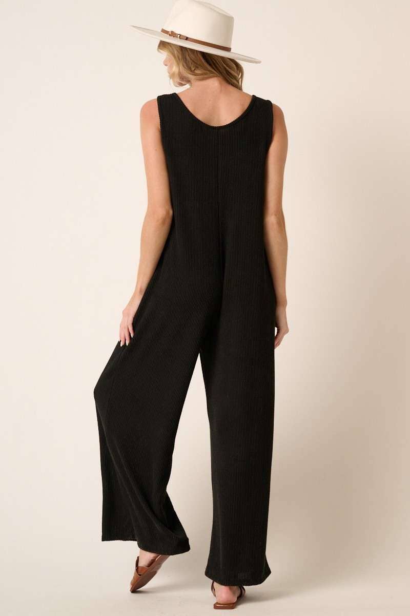 BLACK URBAN RIB KNIT JUMPSUIT