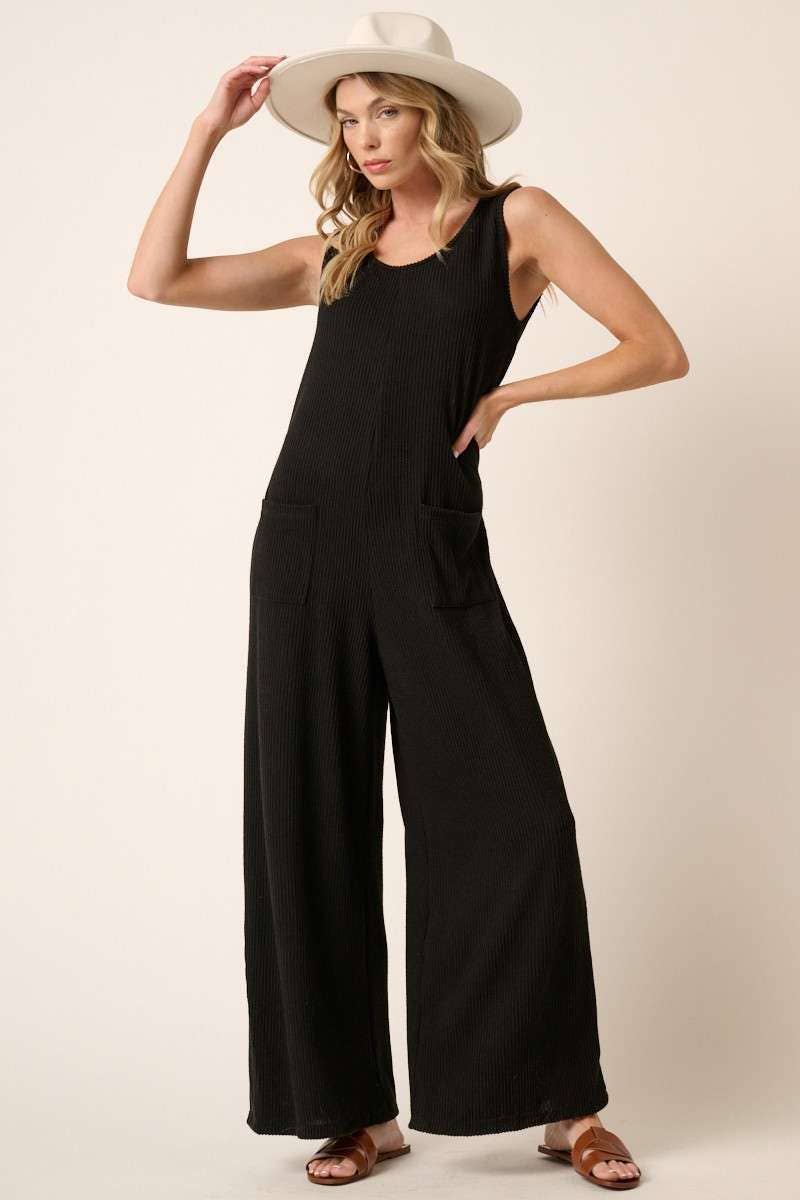 BLACK URBAN RIB KNIT JUMPSUIT