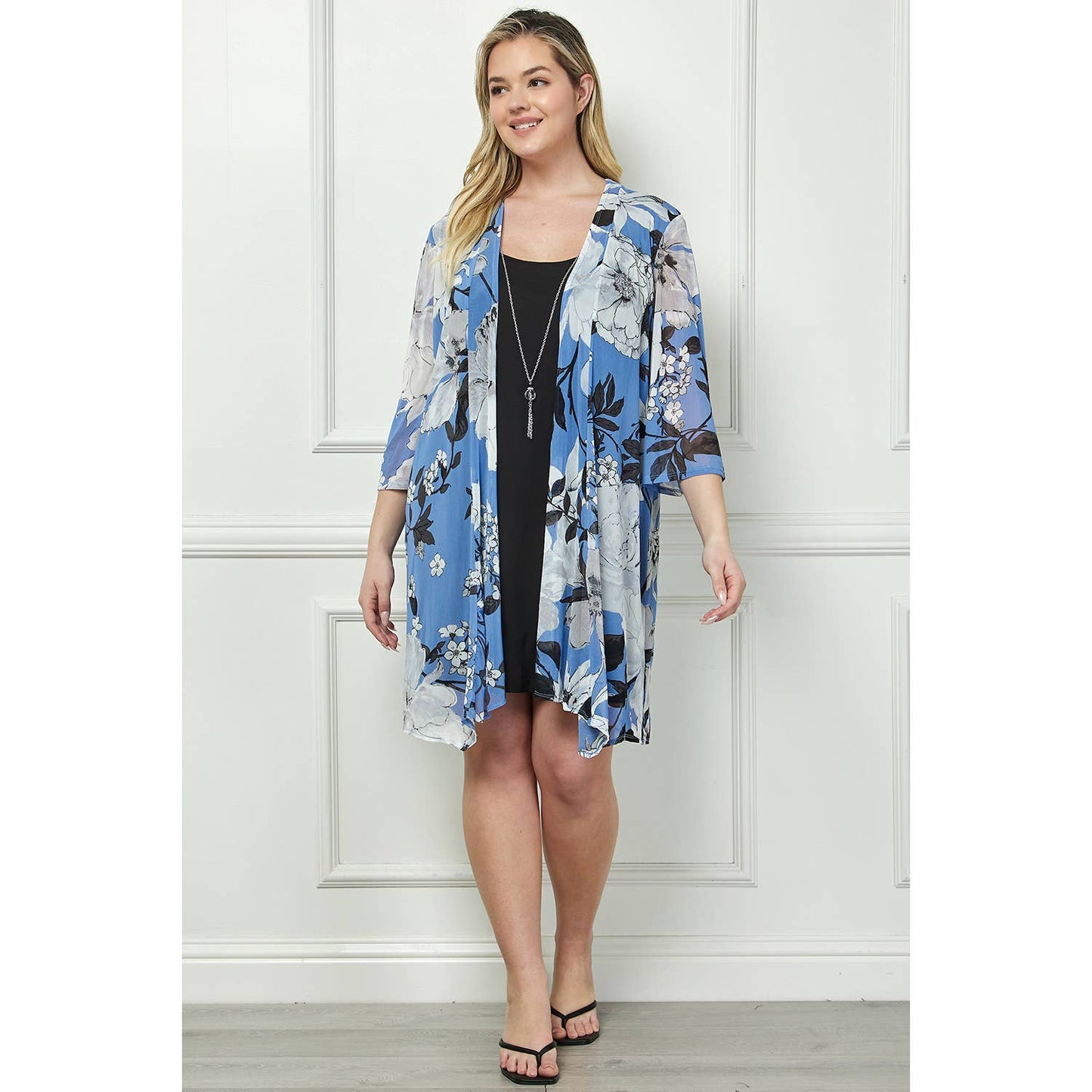 PLUS SIZE 2PC BELL SLEEVE CARDIGAN & DRESS SET: PGRAI