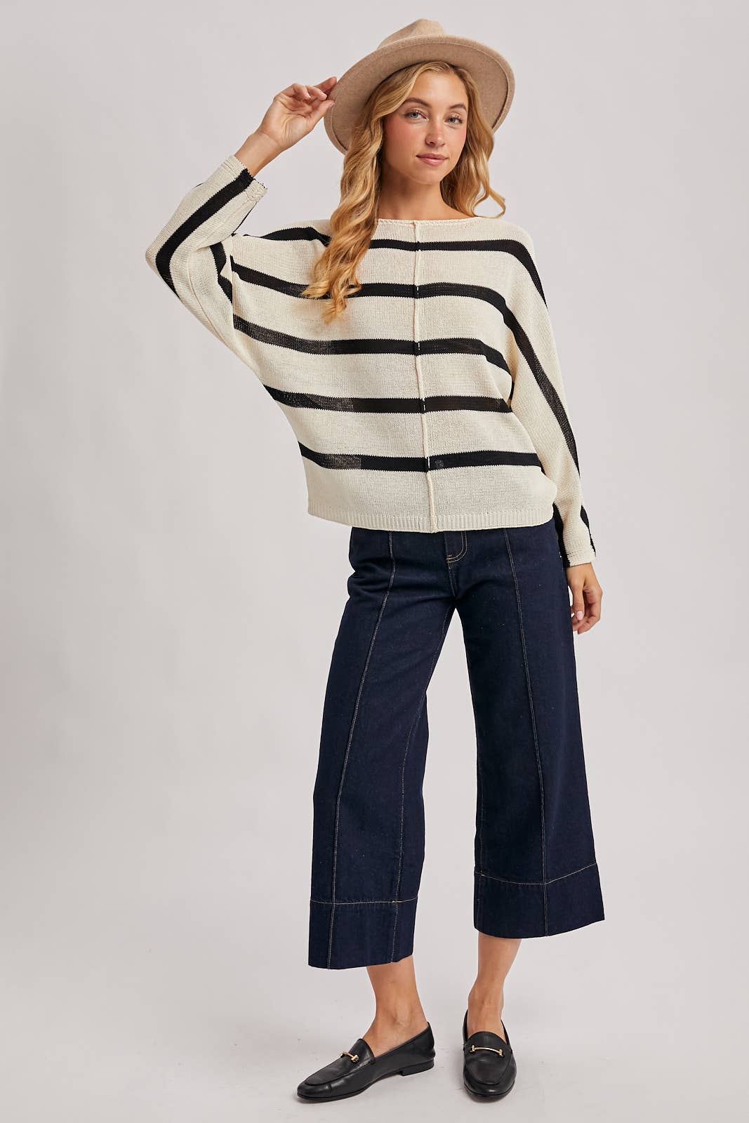 OVERSIZED IVORY/BLACK STRIPE KNIT PULLOVER