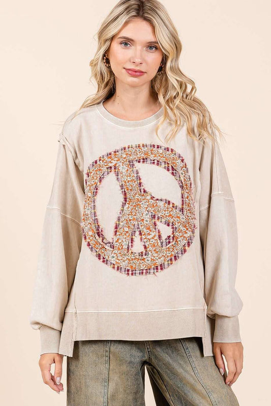 LATTE PEACE SIGN CREW NECK