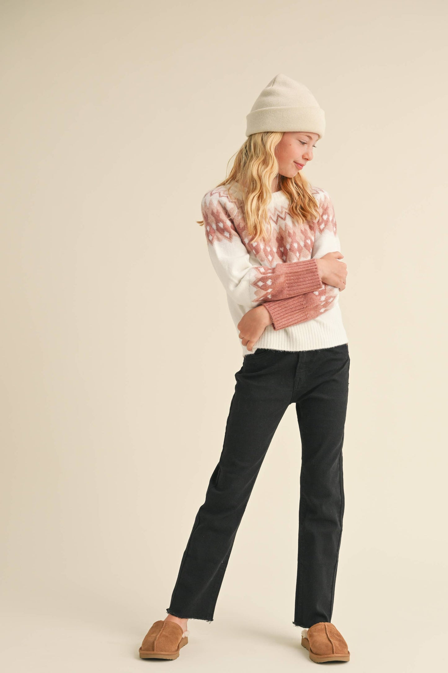 TWEEN IVORY/BLUSH RAGLAN SWEATER