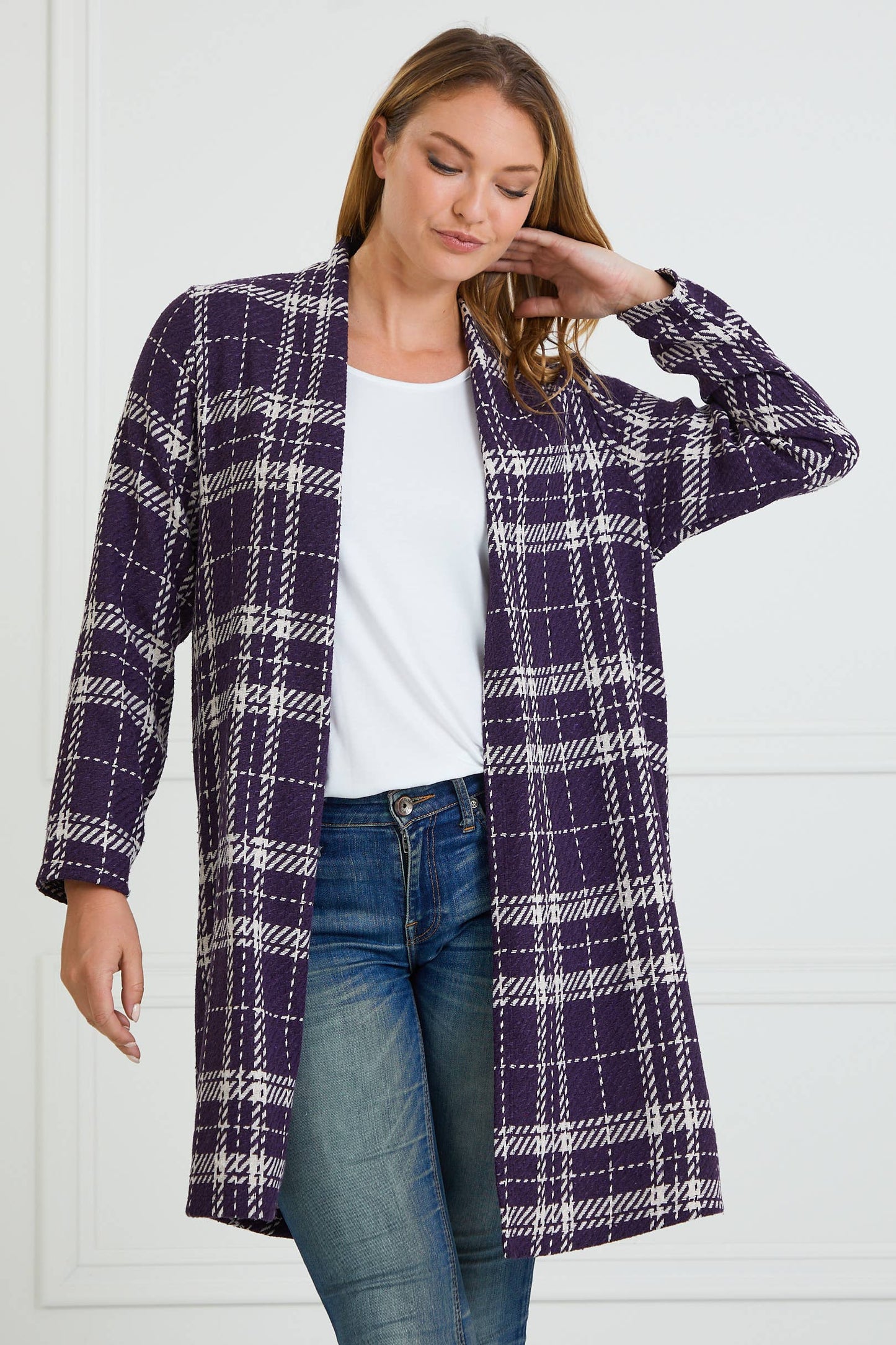 PLUM PLAID CARDIGAN