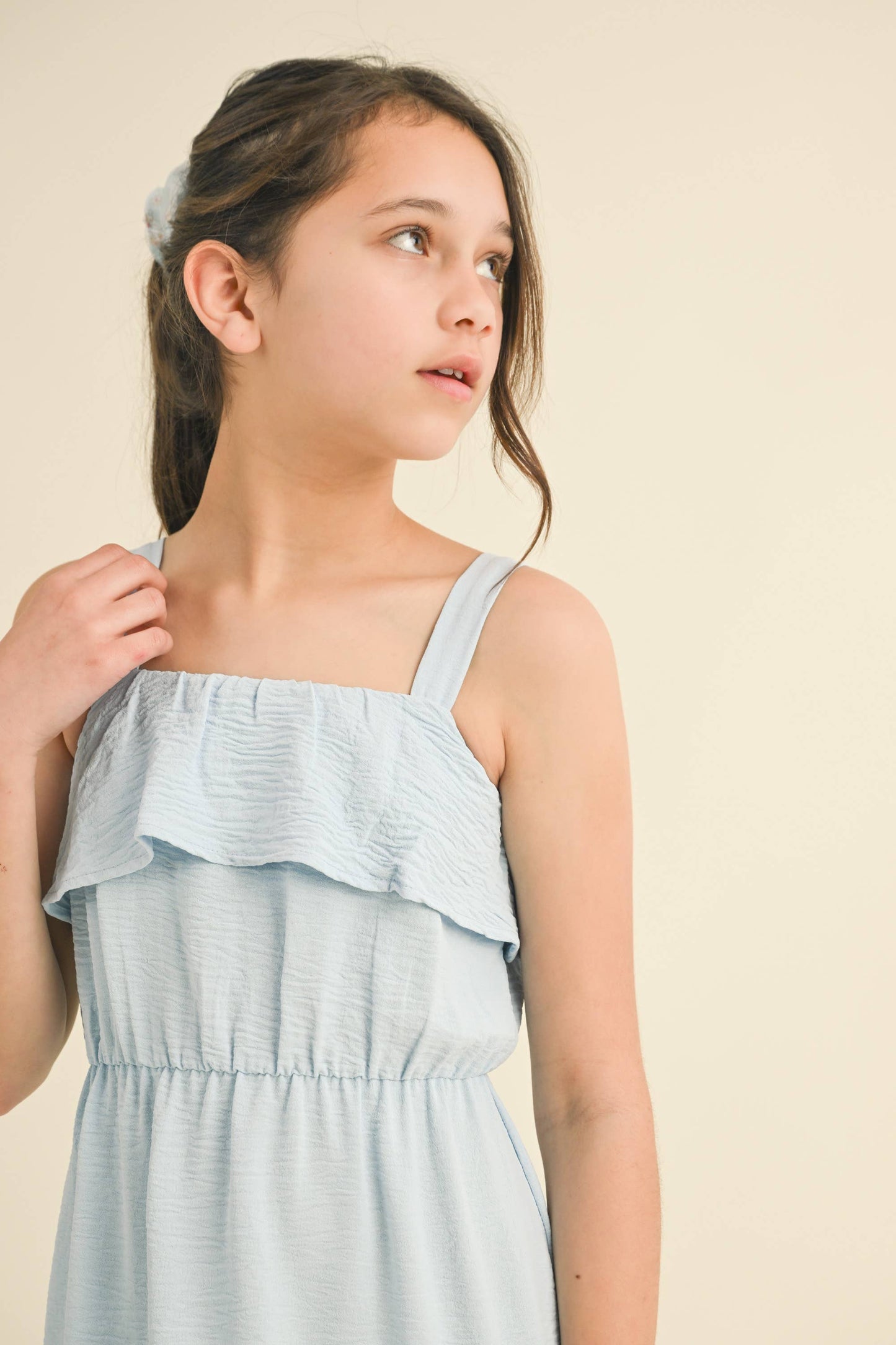 BABY BLUE STRAPPY RUFFLE DRESS