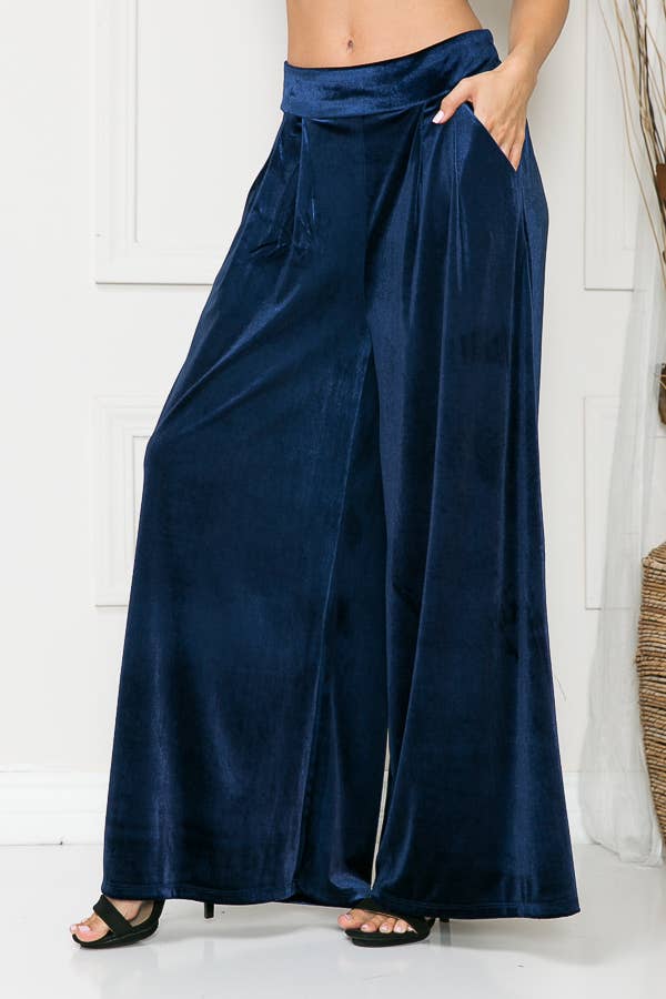 Velvet Wide Leg Pants Royal Blue