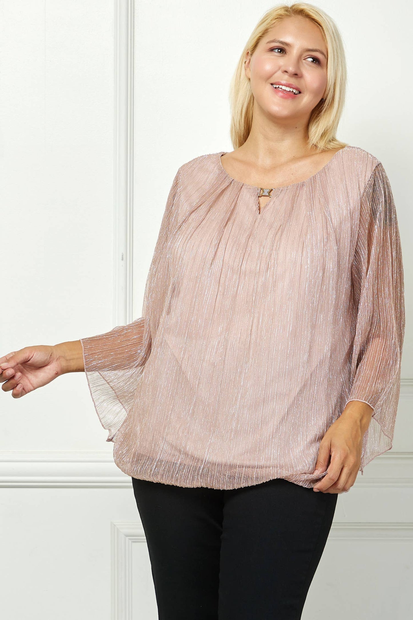 PLUS CHAMPAGNE SHIMMER 3/4 SLEEVE BLOUSE