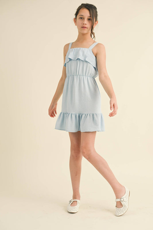 BABY BLUE STRAPPY RUFFLE DRESS