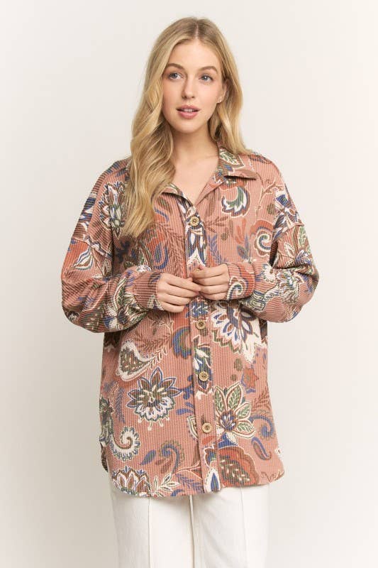 CINNAMON PAISLEY URBAN RIBBED BUTTON DOWN
