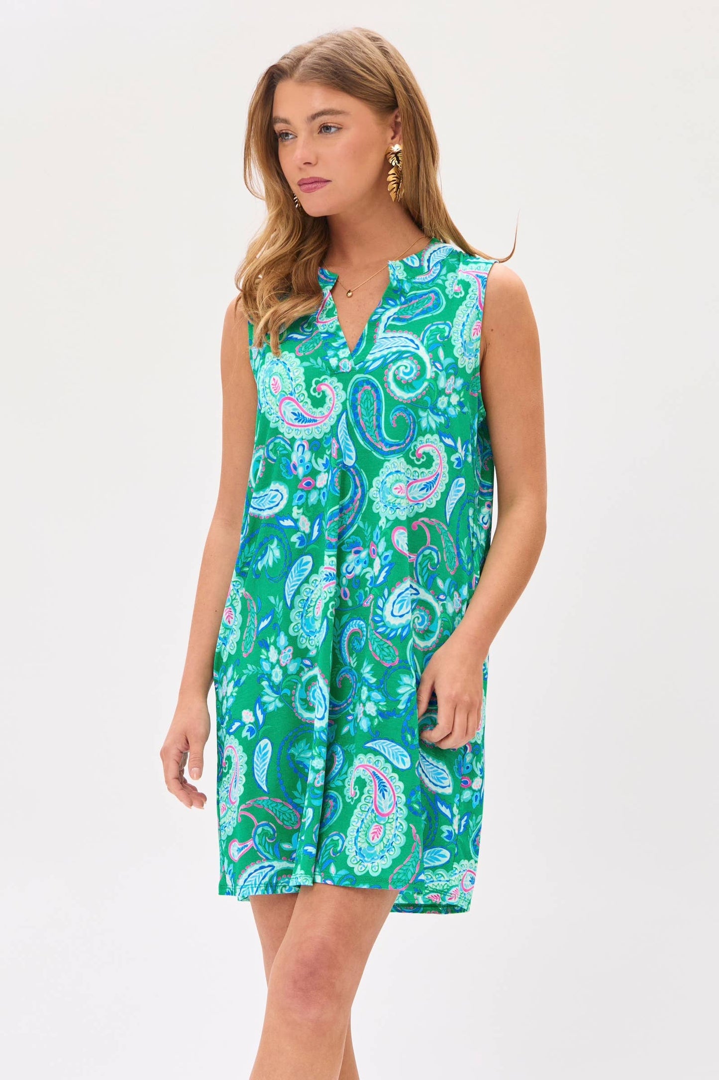 EMERALD PAISLEY SLEEVELESS DRESS
