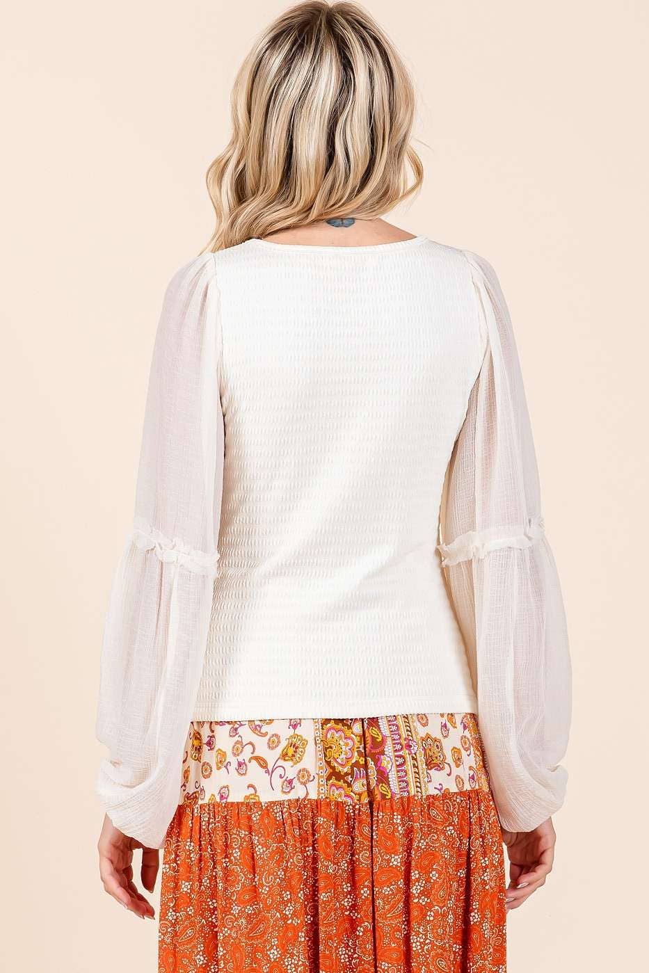 IVORY CHIFFON LONG SLEEVE BLOUSE