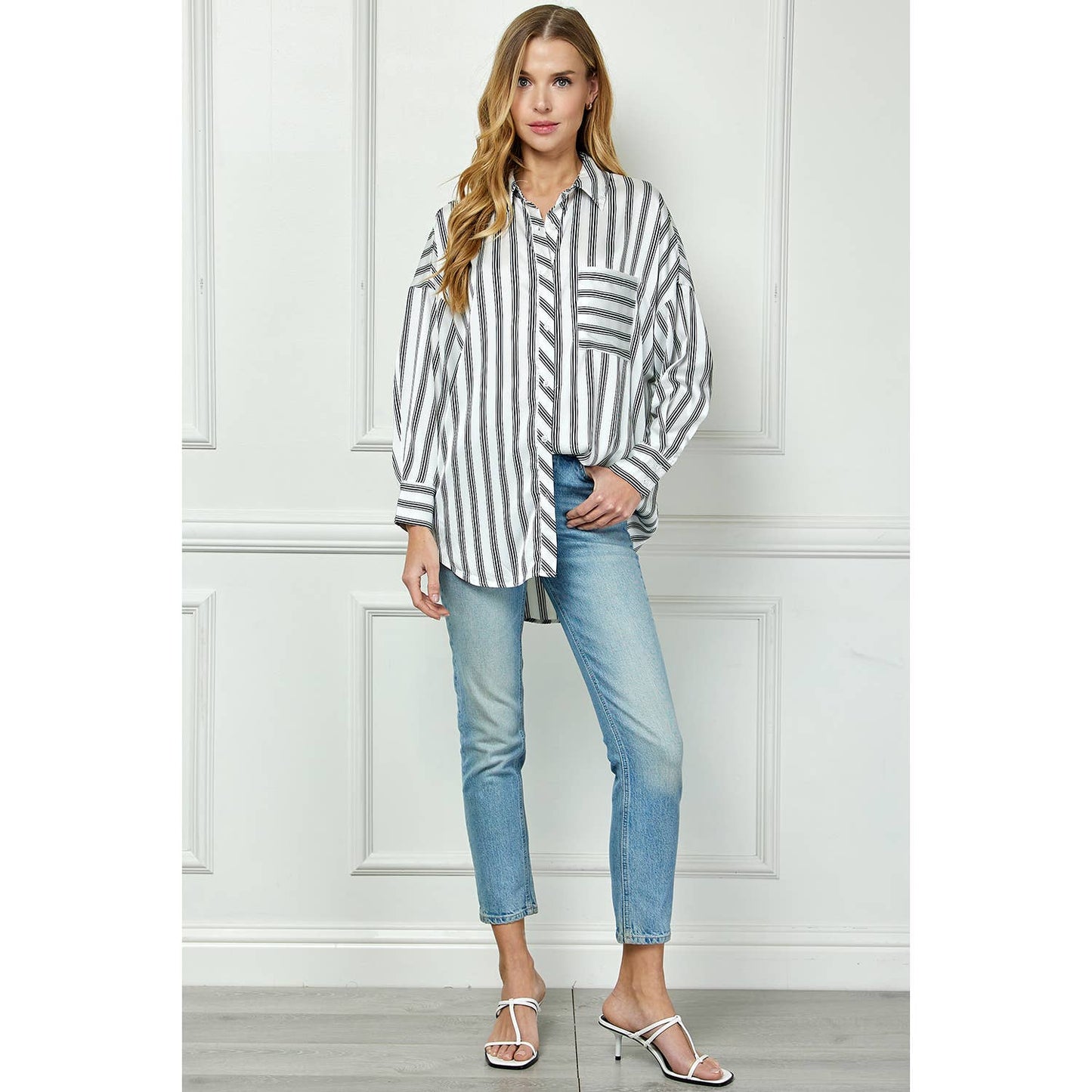 LUXE SATIN BOYFRIEND SHIRT: BLKIV