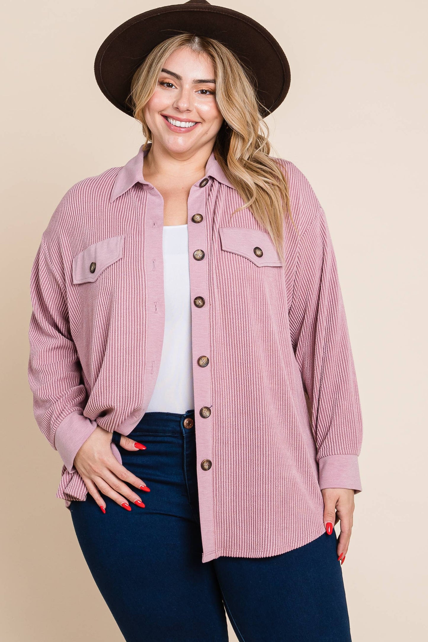 PLUS MAUVE RIBBED LIGHTWEIGHT SHACKET