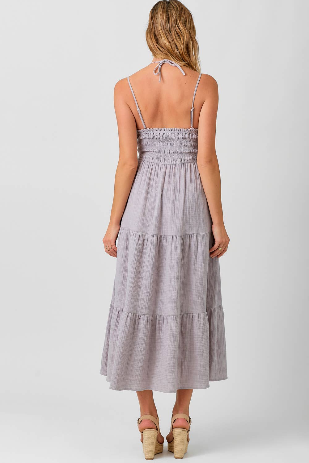 LAVENDER EMBROIDERED BODICE TIERED DRESS