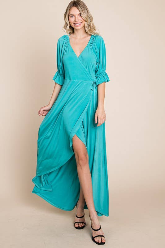 Plus Solid Venezia Faux Wrap Dress Jade