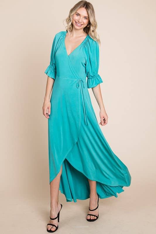 Plus Solid Venezia Faux Wrap Dress Jade