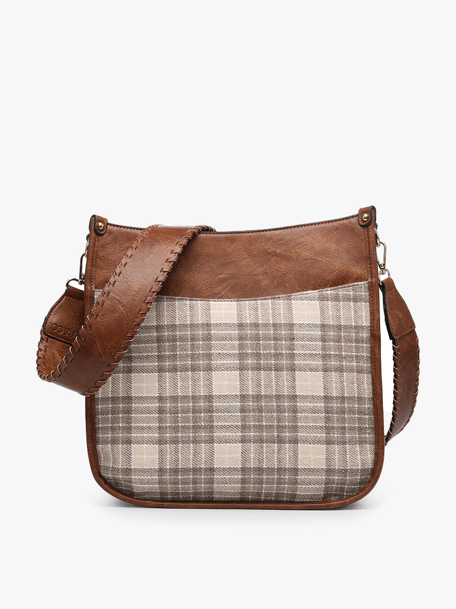 BEIGE CHLOE PLAID CROSSBODY WITH GUITAR STRAP