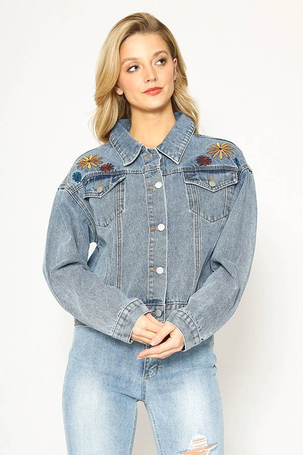 Flower Denim Jacket: Blue